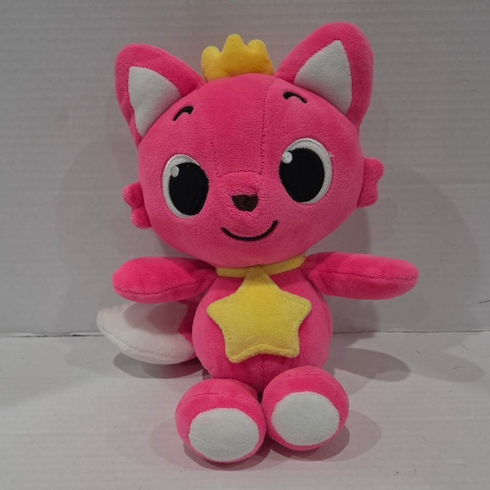 Pinkfong Pink Fox Plush Stuffed Animal Toy Yellow Crown Star Collar Pink